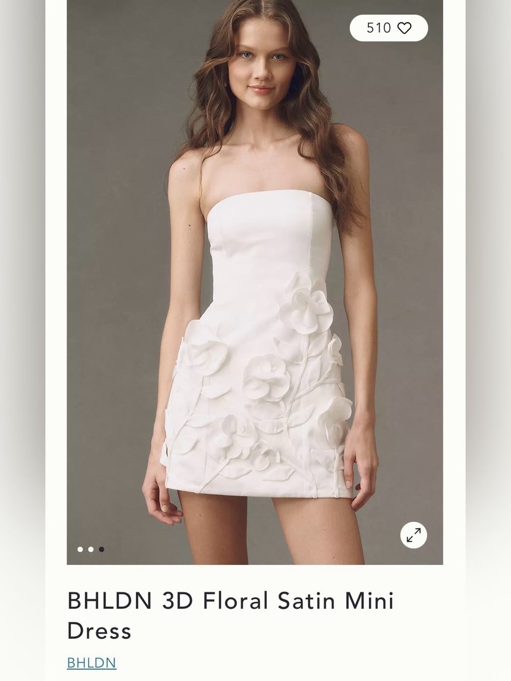 BHLDN White Strapless 3D Floral Satin Mini Dress